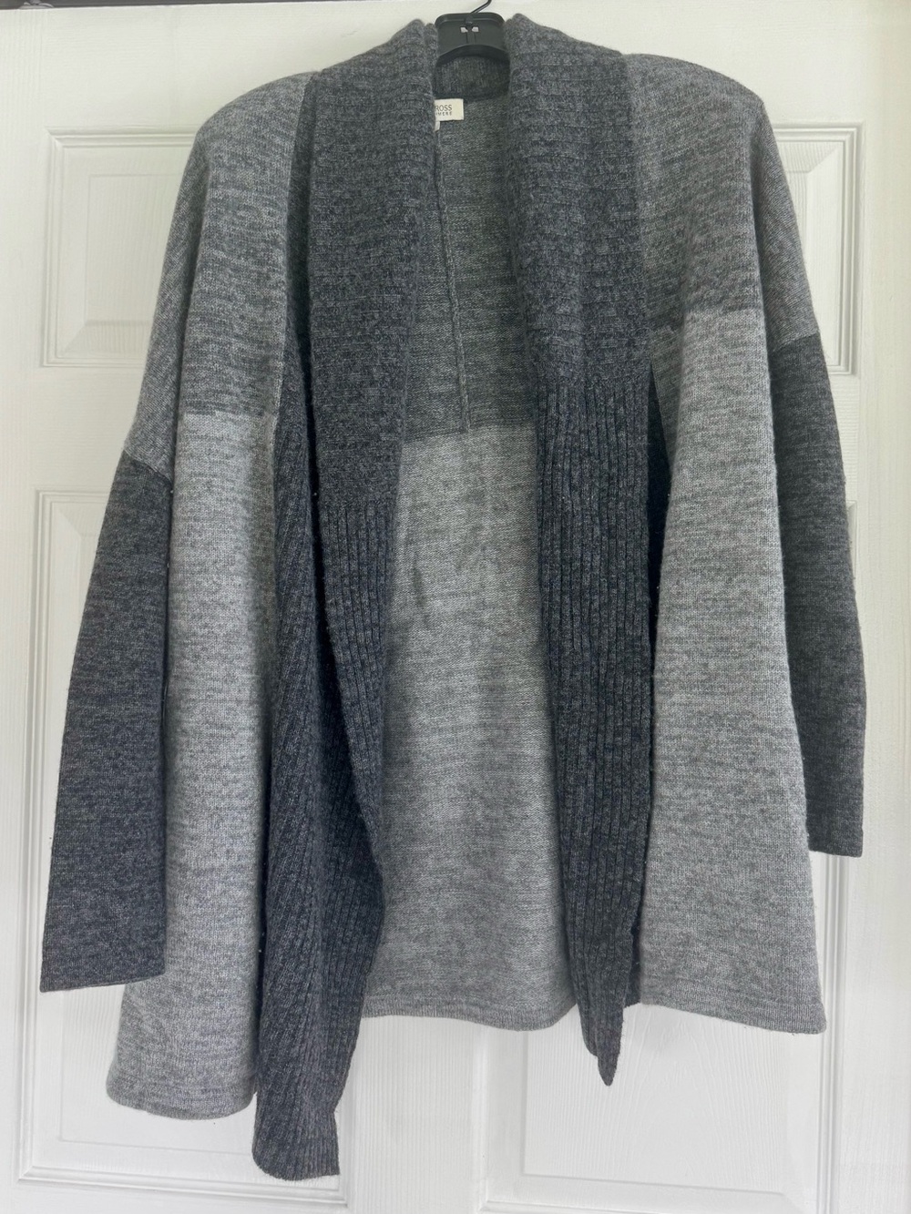 Kinross Cashmere Gray Colorblock Open Front Cardigan Sweater S
